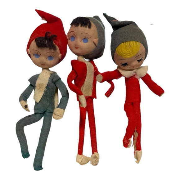 Lot of 3 Stockinette Pixie Elves Ornament Vintage Pixie Elf Ornament - Picture 2 of 16